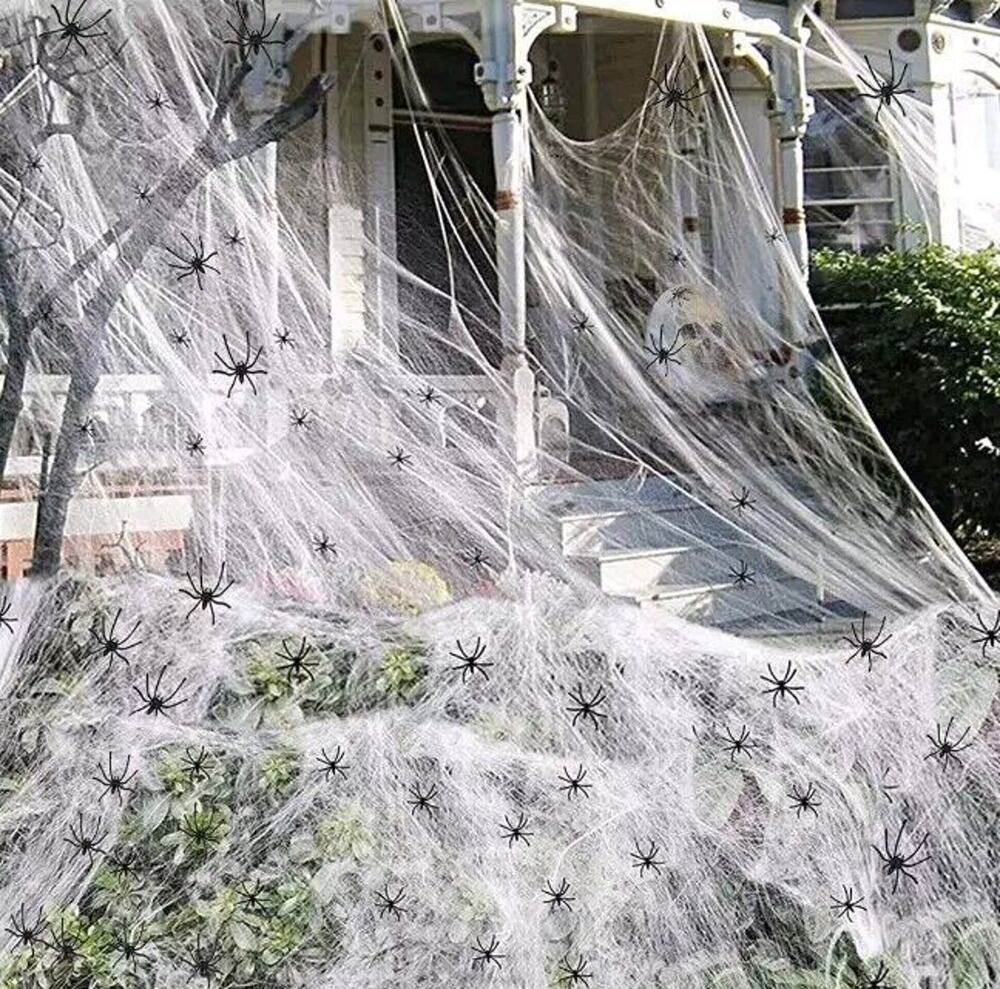 2 pack 1000 sq ft ea Cotton Spider Web Fake Spiders Halloween Outdoor Decoration